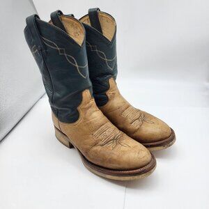 Vintage Tony Lama 8 D USA Made pull on Cowboy boots Wester Rodeo Green Brown